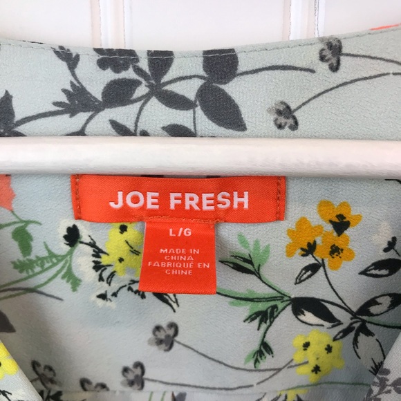 Joe Fresh Green & Red Bright Floral Dress with Roll-Up Sleeves for Spring, SZ L - Picture 8 of 16